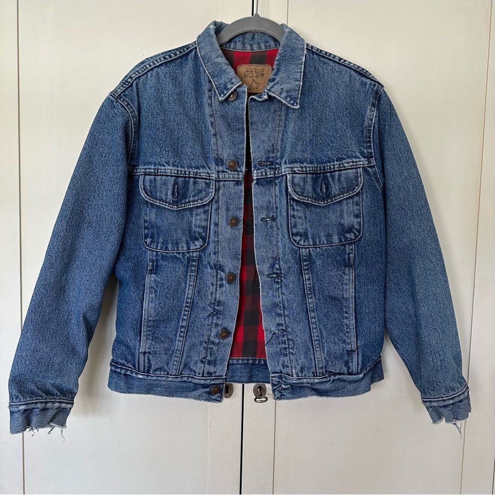 Vintage Gap Men’s Buffalo Plaid Lined Denim Jacket Small Distressed 90s Y2K